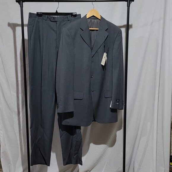 Bosa suit pinstripe grey wool blazer jacket pants vintage grandpa 40 tall new - Picture 1 of 16